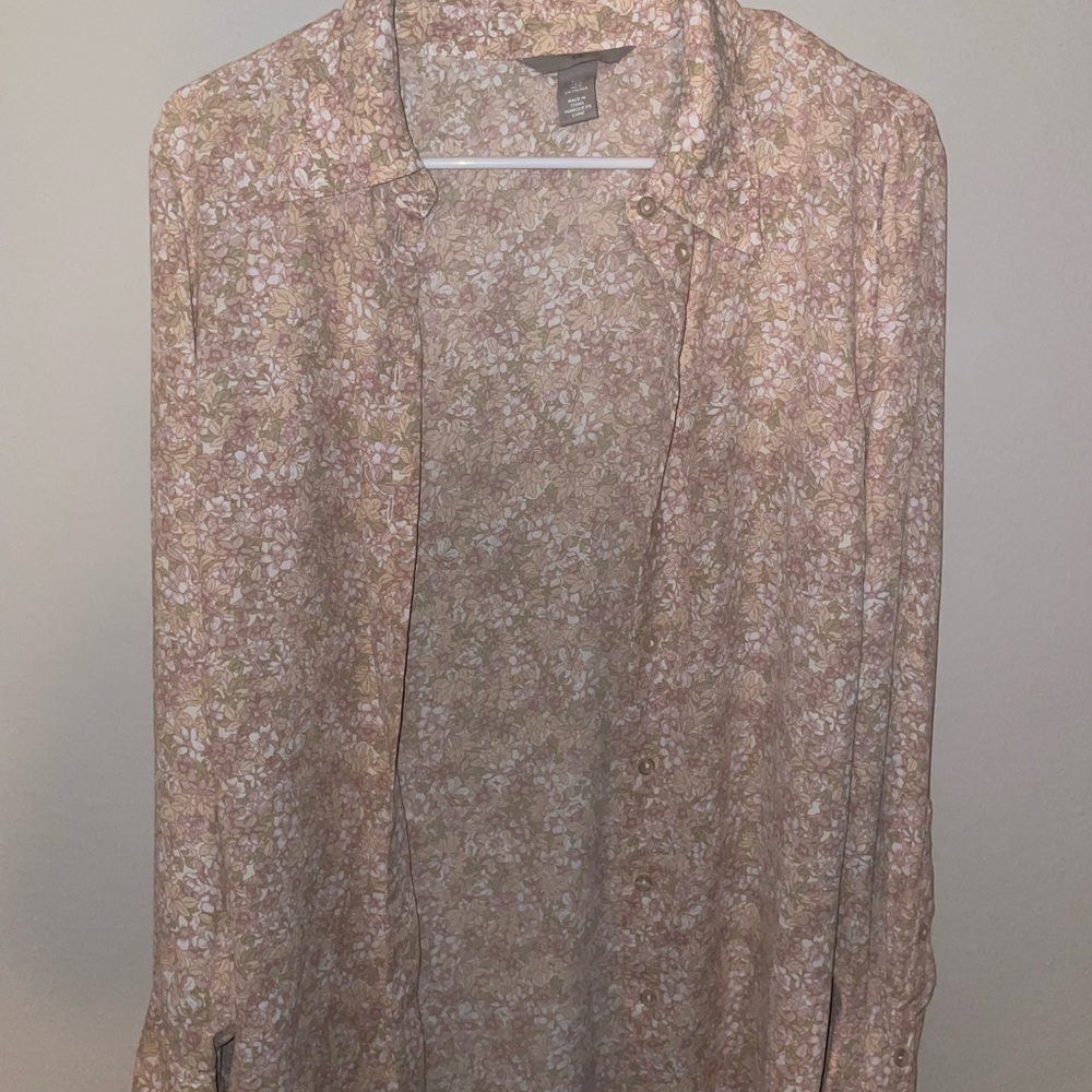H&M Floral Button Down Shirt - Cream and Pink